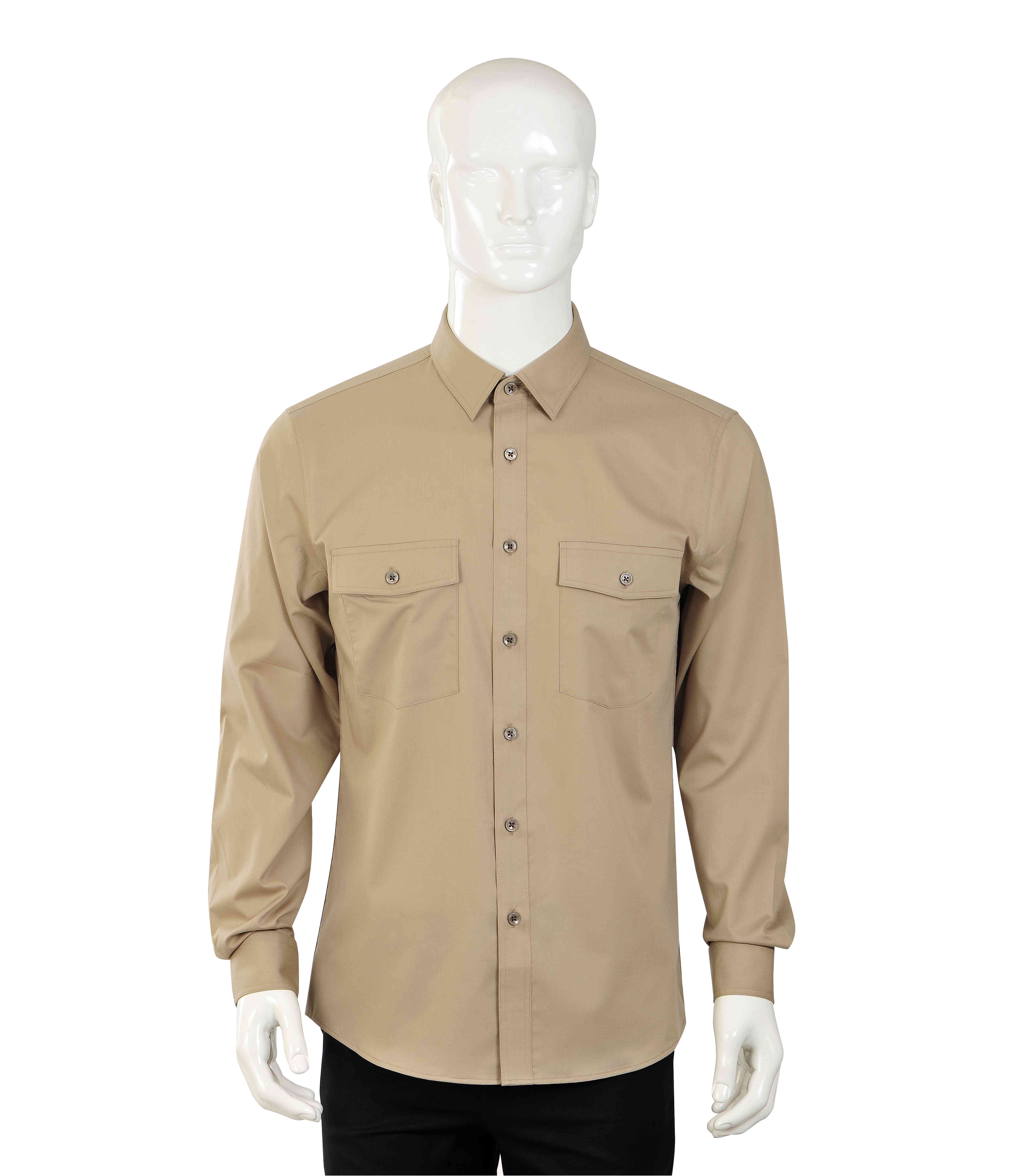 Men's double pocket with flap long sleeve casual woven shirt